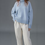 Solid High Neck Loose Knit Sweater