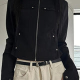 Rivet Lapel Safari Crop Jacke