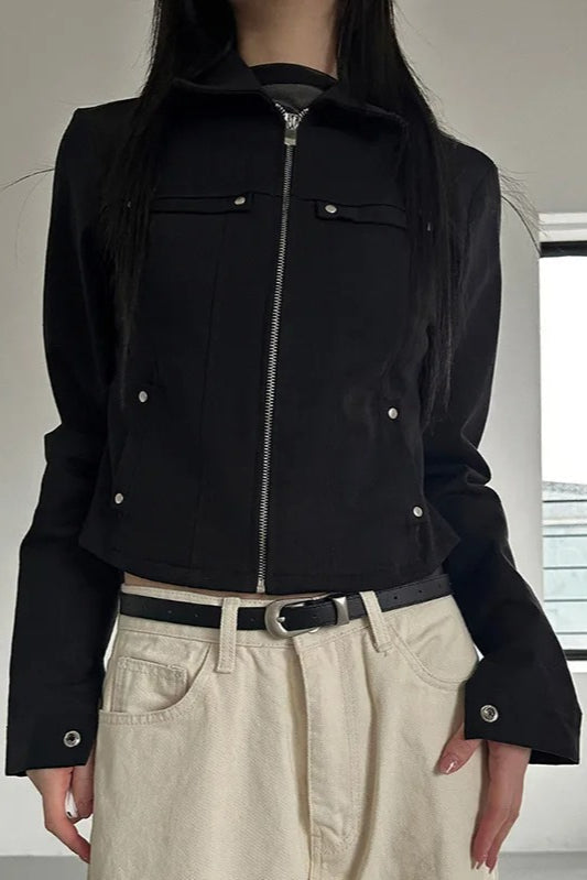Rivet Lapel Safari Crop Jacke