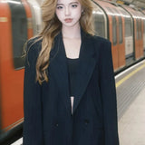 Shoulder-Padded Pinstripe Blazer