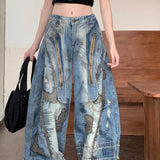 Punk Streetwear Wide Leg Denim Jeans