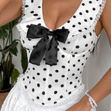 Polka Dot Halter Corset Bow Back Tank Top
