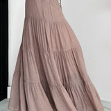 Boho Chic High Waisted Contrast Drawstring A Line Maxi Skirt
