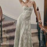 Dainty Lace Spaghetti Strap Tie Waist  Prom Dress