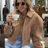 Suede Cropped Zipper Jacket