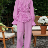 Vintage Bell Sleeve Top and Wide Leg Pants Two Piece Set