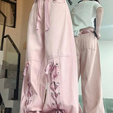 Pink Bow Tie Wide Leg Cargo Jeans
