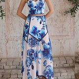 Deep V Cutout Color Block Two Piece Set