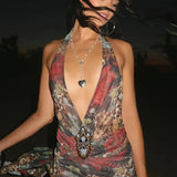 Deep V Hollow Strap Sexy Leopard Print Pure Desire Floral Dress