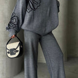 Casual Round Neck Knit Sweater with Pants Two Piece Set