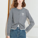 Bow Print Knit Sweater Cardigan