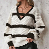 Bell Sleeve Color Block Knit Sweater