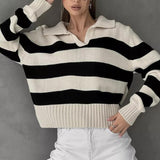 Striped Color Block Polo Sweater