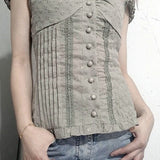 Lace Trim V Neck Button Front Slim Blouse