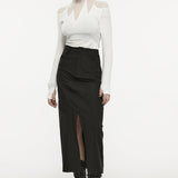Women's Daily V-shaped Front Slit A-line Mid-length Metal Engraved Snap Button Dark Skirt