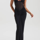 Halter Mesh Paneled Pencil Maxi Party Dress