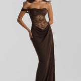 Solid Lace Panel Bodycon Formal Dress