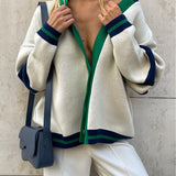Simple Color Block Striped Relaxed Knit Cardigan