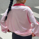 Digital Print Loose Long Sleeve V Neck Blouse