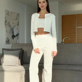 Knitted Cotton Jacquard Cropped Long Sleeve Three Piece Set