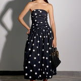 Elegant Polka Dot Strapless Bodycon Maxi Dress