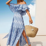 Dolly Embroidered Lace Off-shoulder A-line Flare Midi Dress