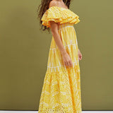 Dolly Embroidered Lace Off-shoulder A-line Flare Midi Dress