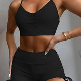Drawstring Front Shorts Two Piece Set