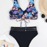 Drawstring Strap Tape Print Two Piece Set
