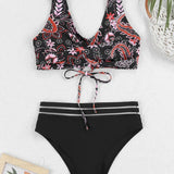 Drawstring Strap Tape Print Two Piece Set