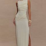 Ruched Split Backless Maxi Dress