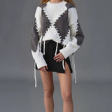 Rope Tie Color Block Knit Sweater
