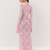 Knit Argyle Jacquard Long Sleeve Maxi Dress