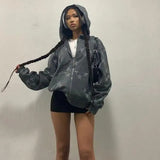 Star Print Zip Up Hoodie