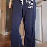 Chic Contrast Letter Print Elastic Loose Straight Pants