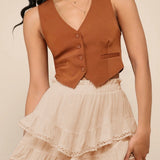 Ruched Tiered Ruffle Hem Elastic Waist Skort