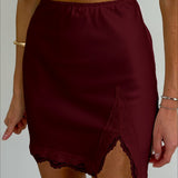 High Waist Lace Panel Slit Office Mini Skirt