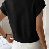 Deep V Solid Knit Short Sleeve Sweater