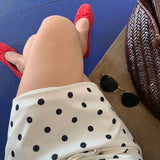 Vintage Satin Polka Dot Drawstring Midi Skirt