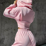 Hooded Drawstring Two Piece Pants Set