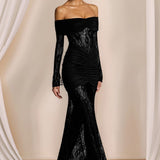 Elegant Lace Off Shoulder Long Sleeve Formal Dress
