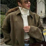 Oversized Suede Bomber Jacket
