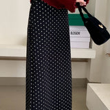 High Waist Polka Dot Back Slit Skirt