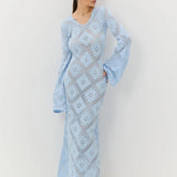 Knit Argyle Jacquard Long Sleeve Maxi Dress