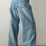 Solid Color Wide Leg Denim Jeans