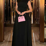Solid Sleeveless Ruched Waist Elegant Dress