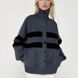 High Neck Color Block Knit Sweater