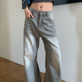 Vintage Washed Whisker Wide Leg Denim Jeans