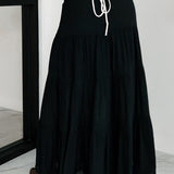 Boho Chic High Waisted Contrast Drawstring A Line Maxi Skirt
