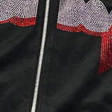 Rhinestone Zip Up Gothic Hoodie